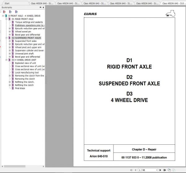 Claas Tractors ARION 640 510 Reparation EN Repair Manual 3