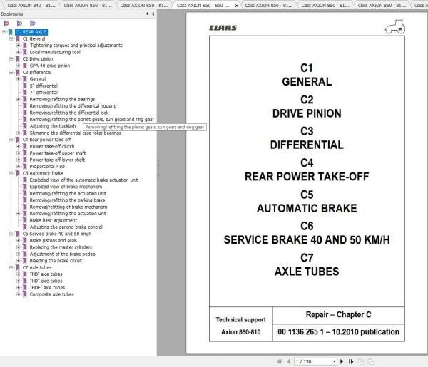Claas Tractors ARION 850 810 Reparation EN Repair Manual 1