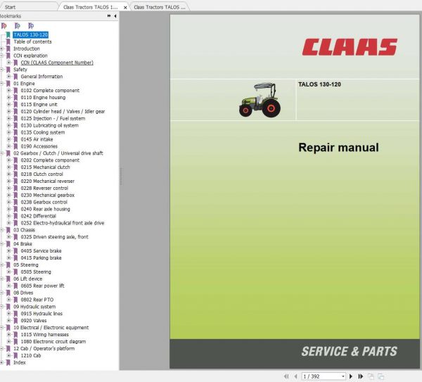 Claas Tractors TALOS 130 120 Repair Manuals 1