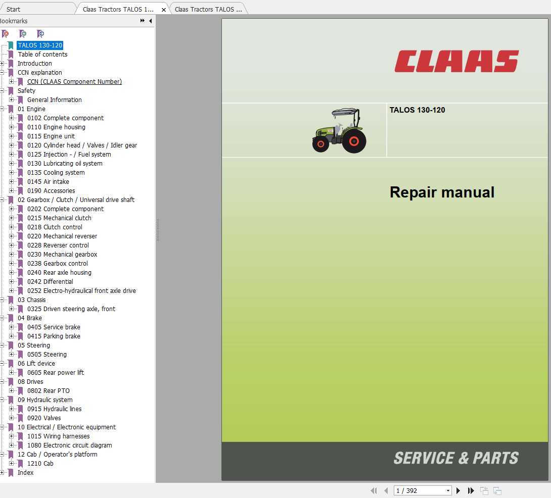 Claas Tractors TALOS 130 120 Repair Manuals 1