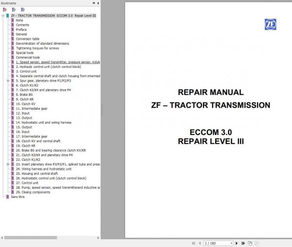 Claas Tractors ZF Transmissiom ECCOM 3.0 Repair Manual 1
