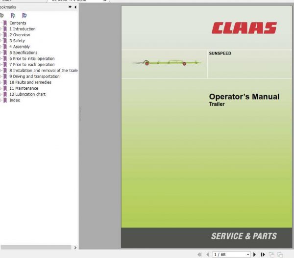 Claas Trailer Sunspeed Operators Manual 1