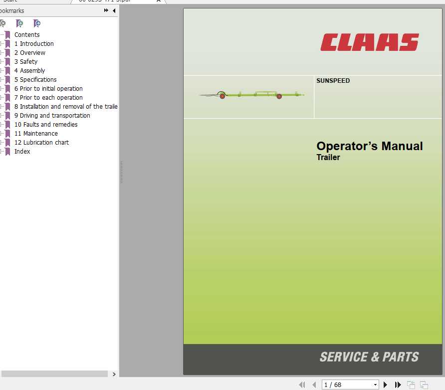 Claas Trailer Sunspeed Operators Manual 1