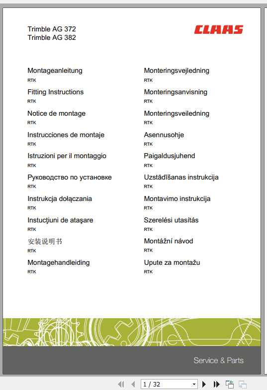 Claas Trimble AG 372 Trimble AG 382 Fitting Instruction 1