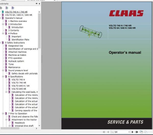 Claas Volto 740 H 740 HR Volto 64 640 H 640 HR Operators Manual 1