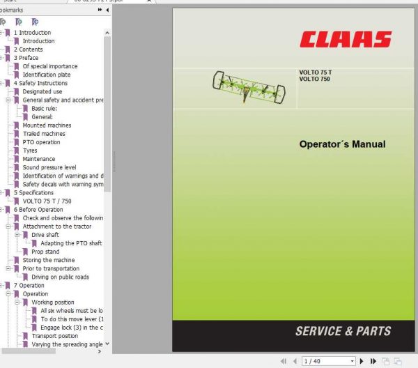 Claas Volto 75 T Volto 750 Operators Manual 1