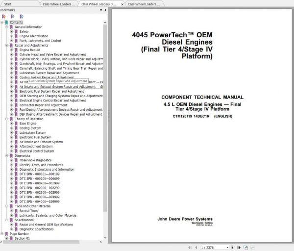 Claas Wheel Loaders Diesel Engine 4045 PowerTech OEM Tier 4F Repair Manual 1