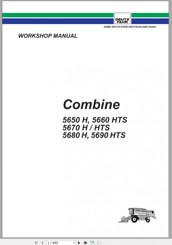 DEUTZ FAHR 5650H 5690 HTS Combine Workshop Manual 1