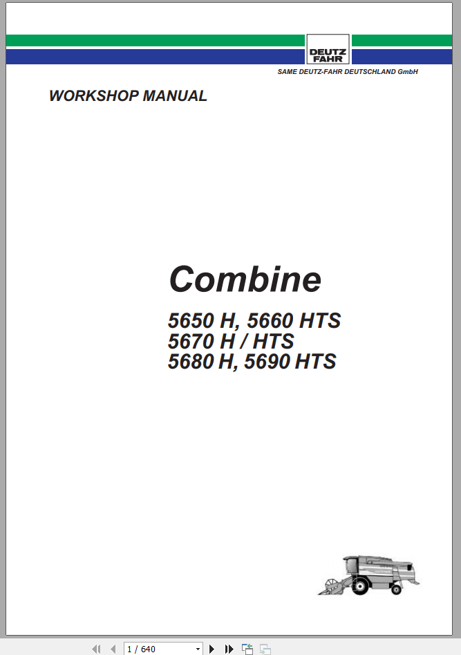 DEUTZ FAHR 5650H 5690 HTS Combine Workshop Manual 1