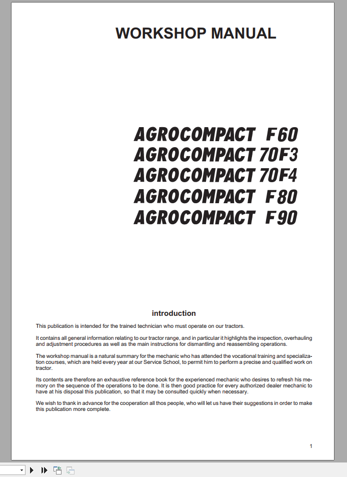 DEUTZ FAHR AGROCOMPACT F60 70F3 70F4 F80 F90 Workshop Manual 1