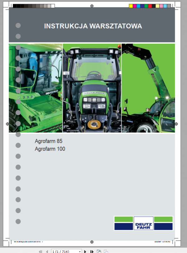 DEUTZ FAHR AGROFARM 85 100 Workshop Manual Poland 1