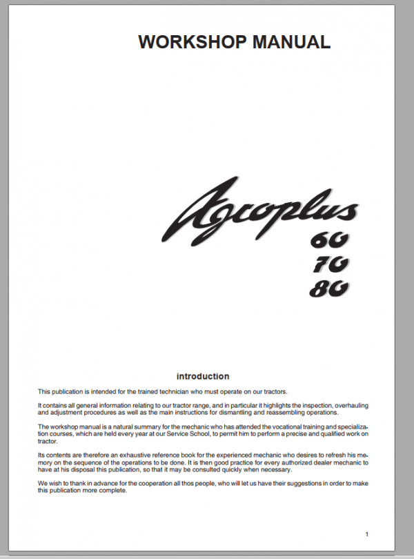 DEUTZ FAHR AGROPLUS 60 70 80 Workshop Manual 1