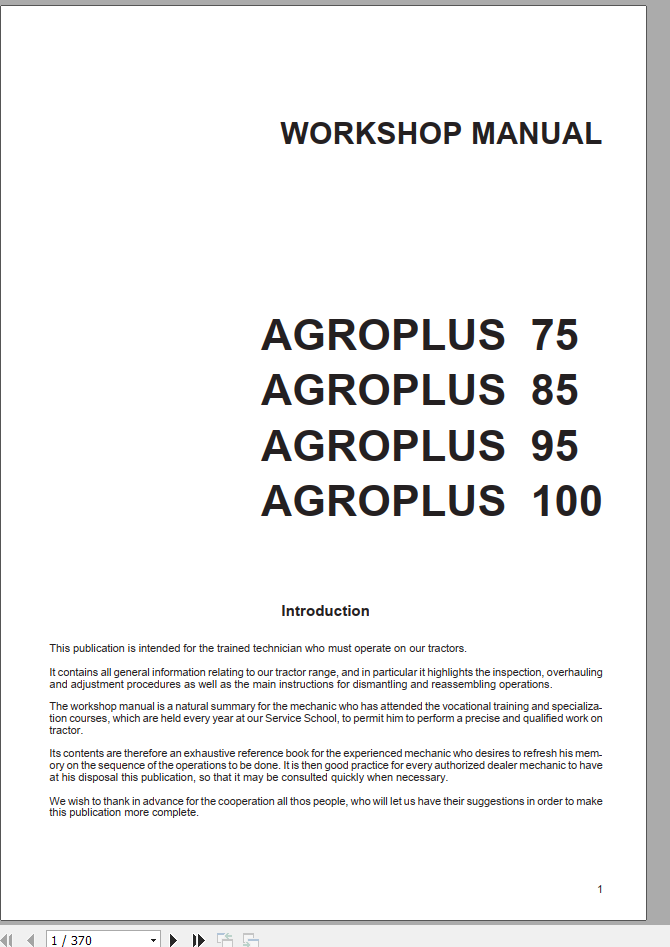 DEUTZ FAHR AGROPLUS 75 85 95 100 Workshop Manual 1