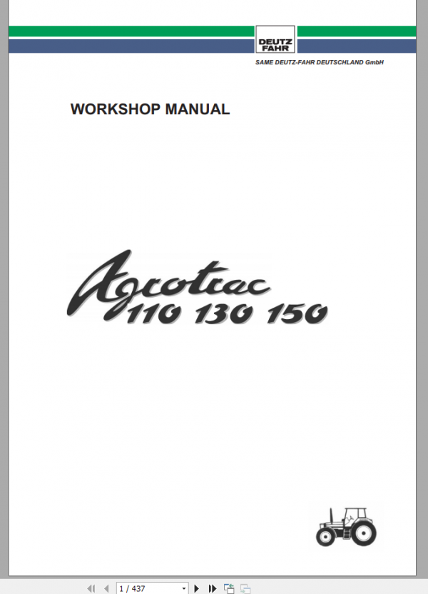 DEUTZ FAHR AGROTRAC 110 130 150 Workshop Manual 1