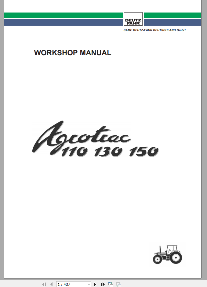 DEUTZ FAHR AGROTRAC 110 130 150 Workshop Manual 1