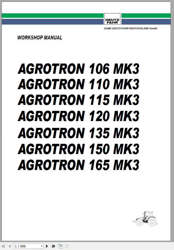 DEUTZ FAHR AGROTRON 106 110 115 120 135 150 165 MK3 Workshop Manual 1