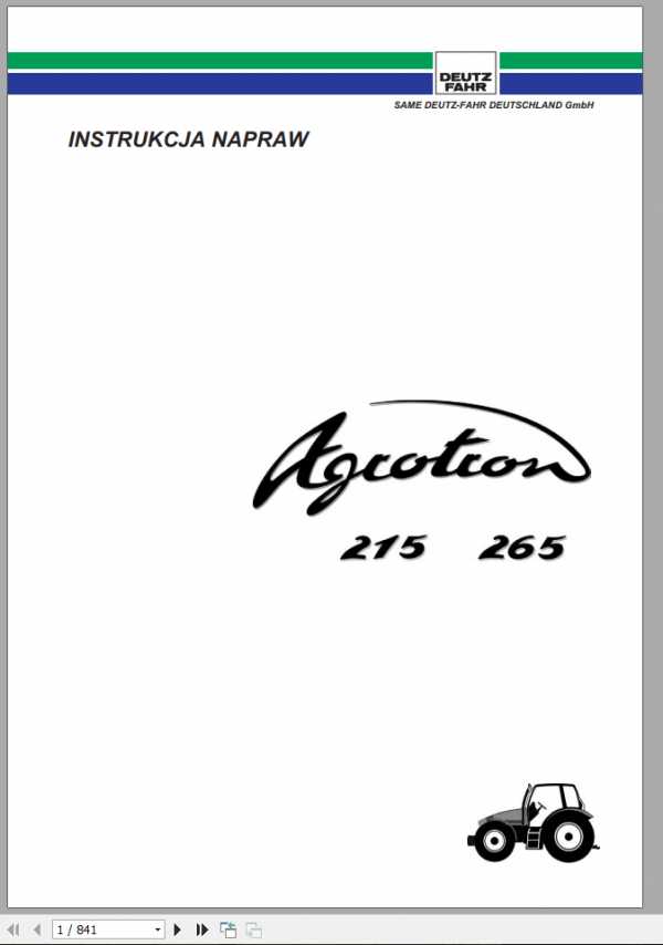 DEUTZ FAHR AGROTRON 215 265 Workshop Manual Poland 1