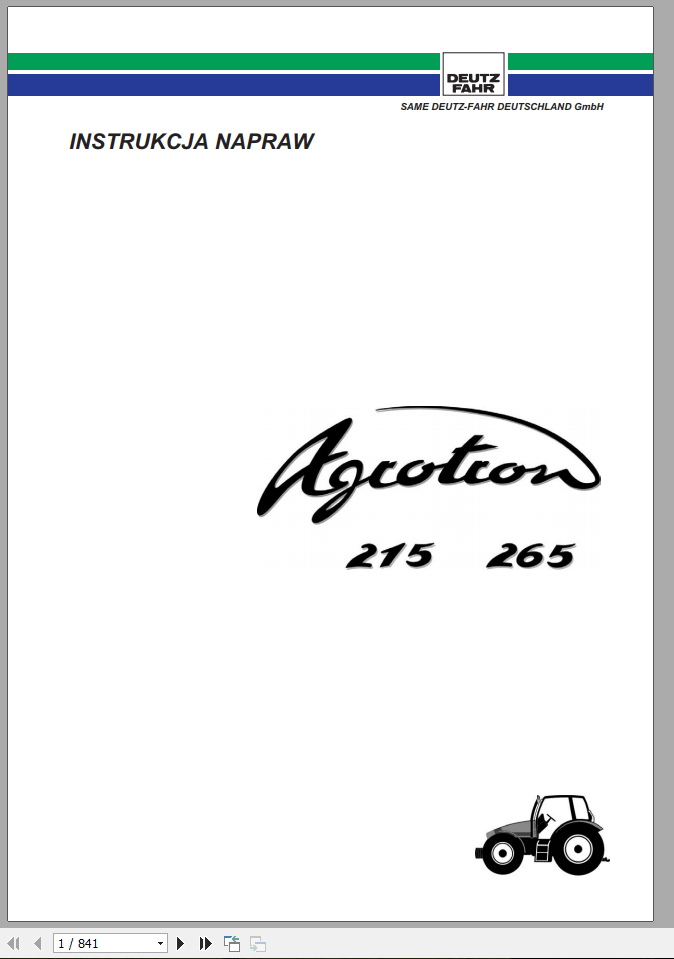 DEUTZ FAHR AGROTRON 215 265 Workshop Manual Poland 1