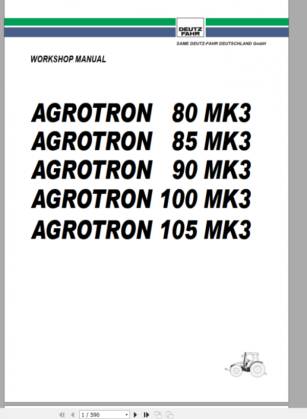 DEUTZ FAHR AGROTRON 80 85 90 100 105 MK3 Workshop Manual 1