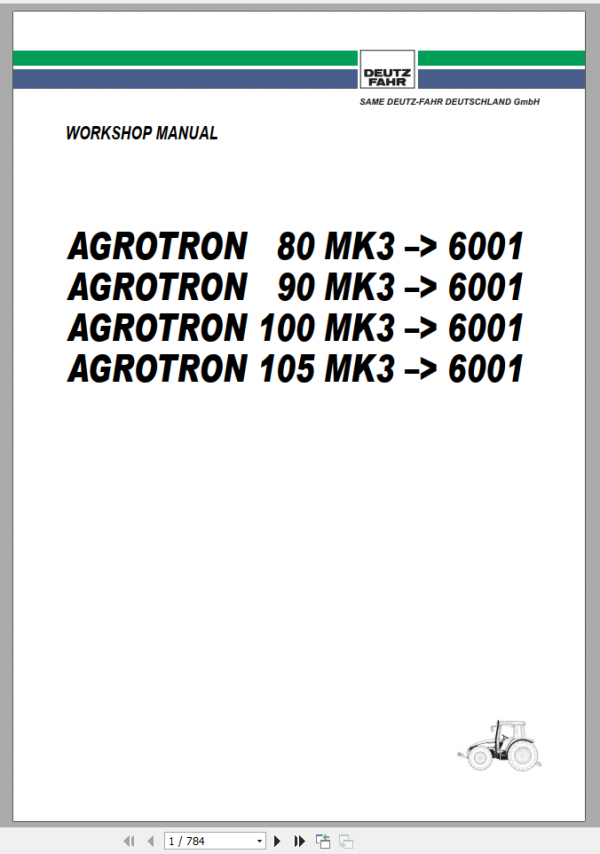 DEUTZ FAHR AGROTRON 80 90 100 105 MK3 Workshop Manual 1
