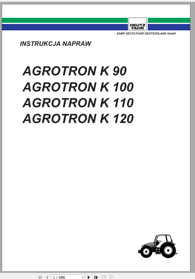 DEUTZ FAHR AGROTRON K 90 100 110 120 Workshop Manual Poland 1