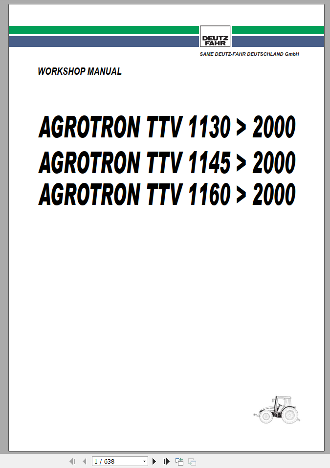 DEUTZ FAHR AGROTRON TTV 1130 1145 1160 Mtr 2000 Workshop Manual 1