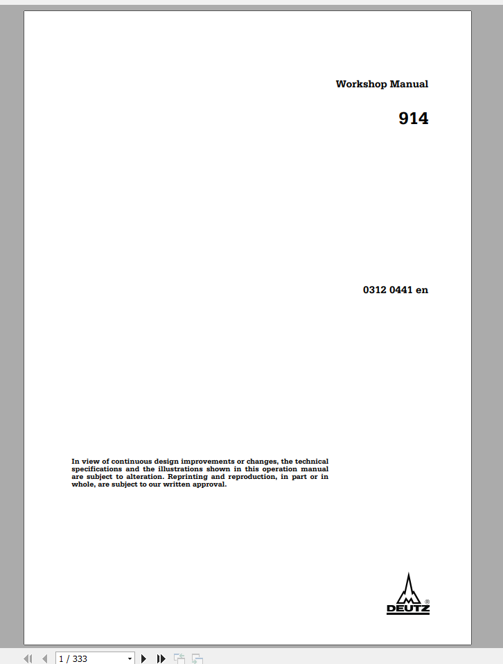 DEUTZ FAHR ENGINES 914 Workshop Manual 1