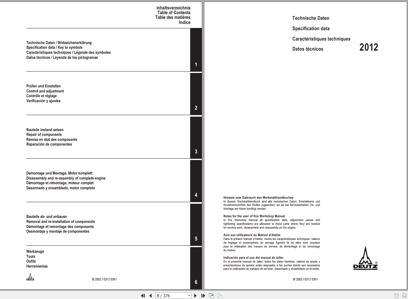 DEUTZ FAHR ENGINES BFM 2012 Workshop Manual