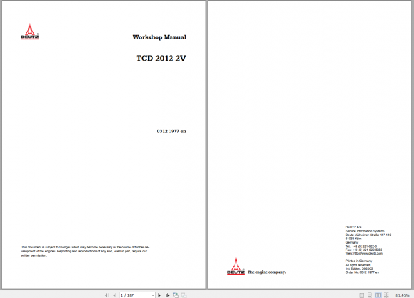 DEUTZ FAHR ENGINES TCD 2012 2V Workshop Manual 1
