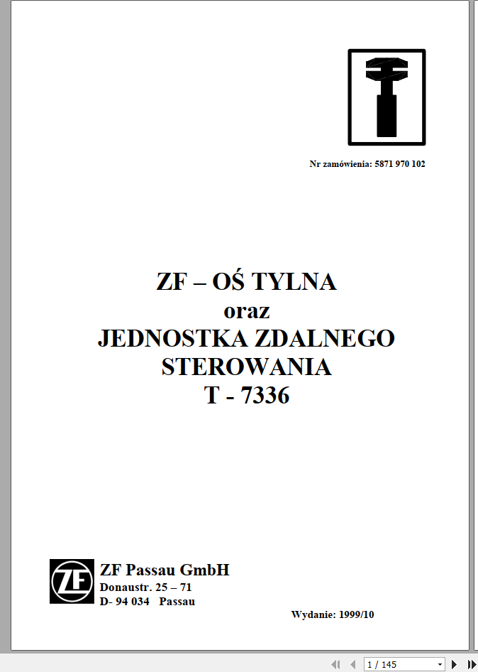 DEUTZ FAHR REAR AXLE T 7336 Workshop Manual 1