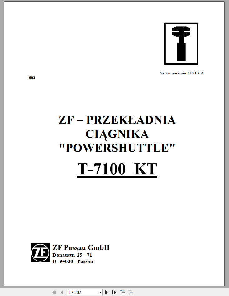 DEUTZ FAHR TRANSMISSION POWERSHUTTLE T 7100 KT Workshop Manual Poland 1
