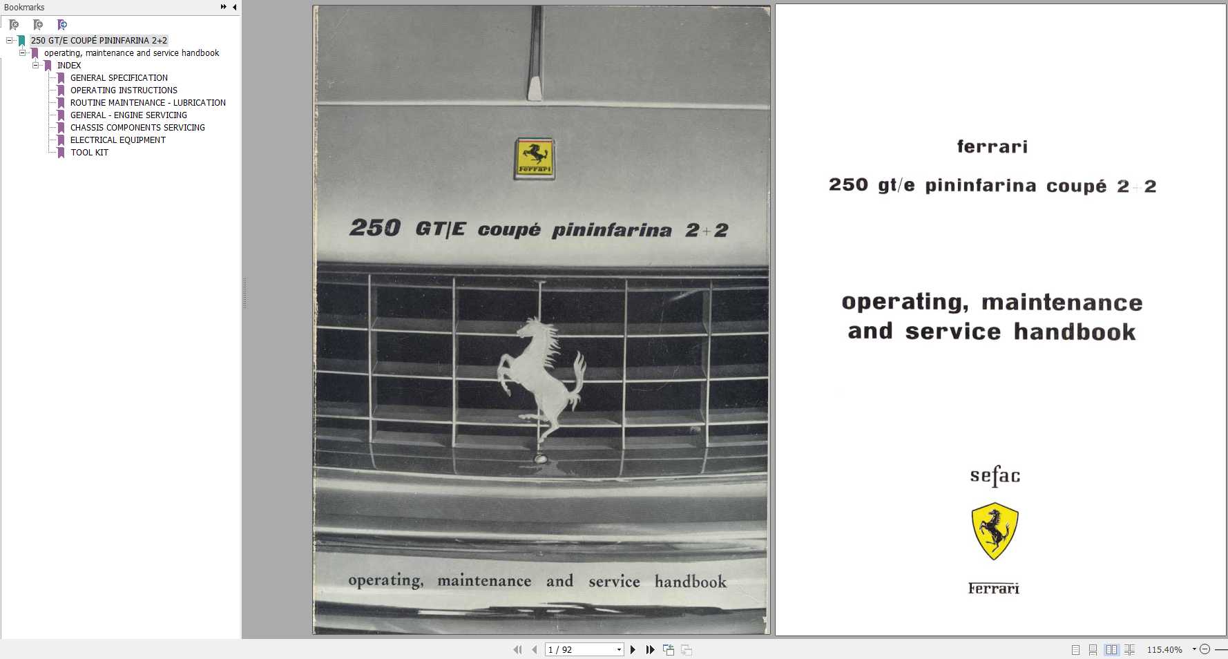 Ferrari 250 GT E Operating Maintenance and Service Handbook 1