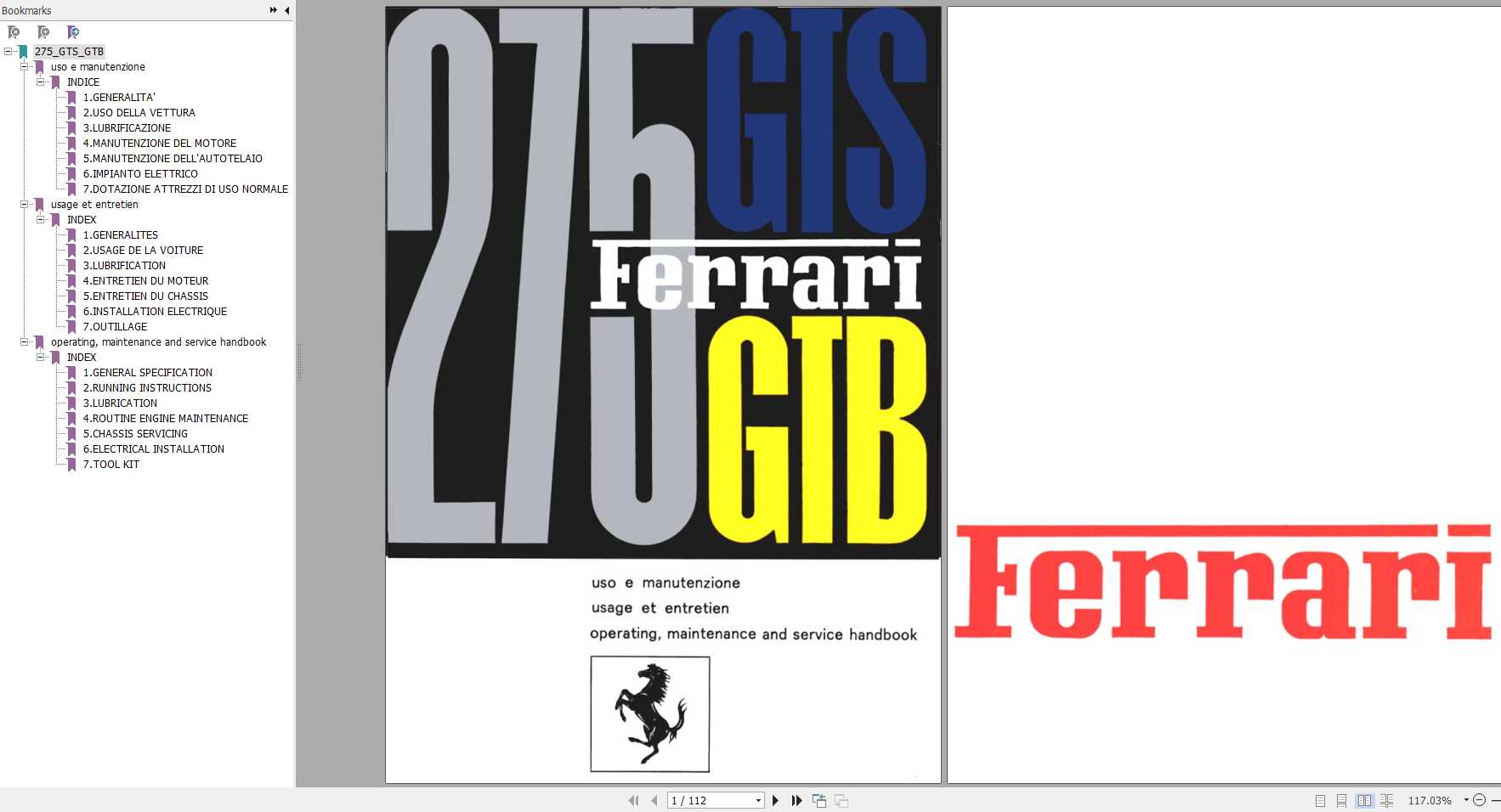 Ferrari 275GTB 275GTS Operating Maintenance and Service Handbook 1