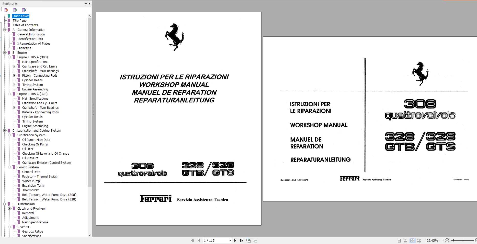 Ferrari 308 Quattrovalvole 328 GTB 328 GTS Workshop Manual 1
