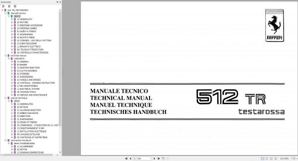 Ferrari 512 TR Testarossa Technical Manual 1