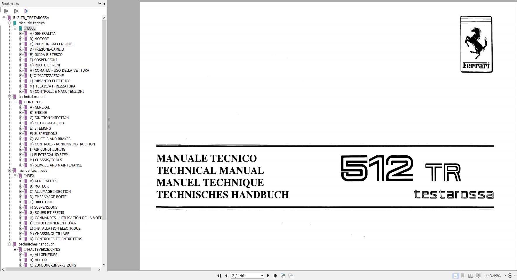 Ferrari 512 TR Testarossa Technical Manual 1