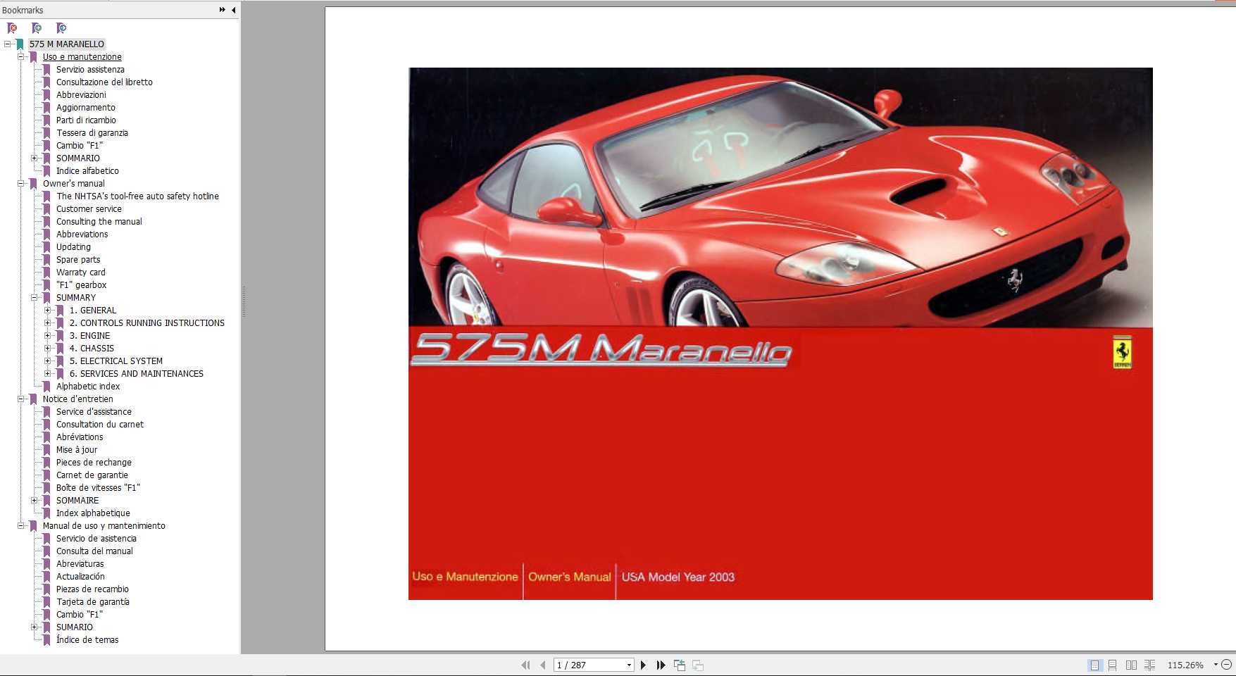 Ferrari 575M Maranello Owners Manual 2003 1