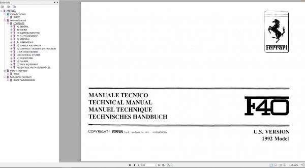 Ferrari F40 USA Service Manual 1992 1