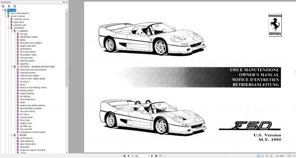 Ferrari F50 Owners Manual 1995 USA 1