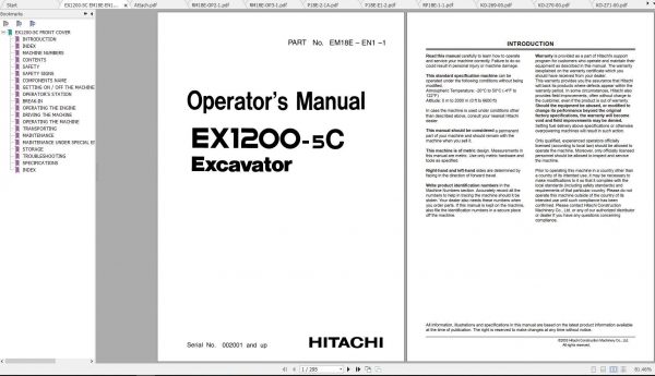 Hitachi Excavator EX1200 5C Dealer Shop Manuals 2