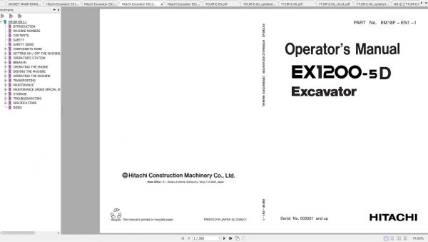 Hitachi Excavator EX1200 5D Shop Manuals 2