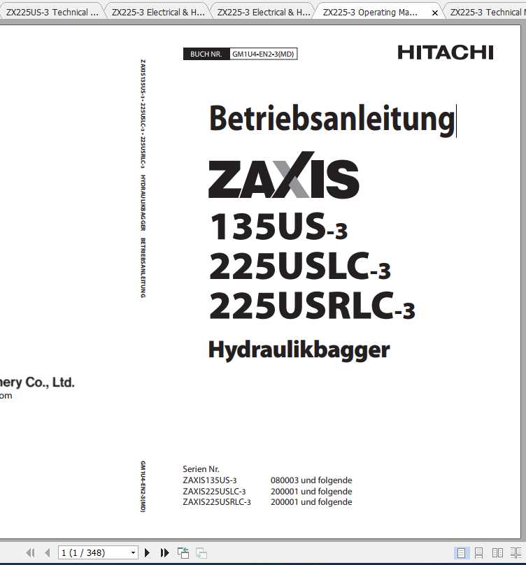 Hitachi Excavator Zaxis ZX225 3 Shop Manual 2
