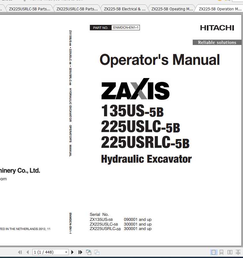 Hitachi Excavator Zaxis ZX225 5B Shop Manual 1