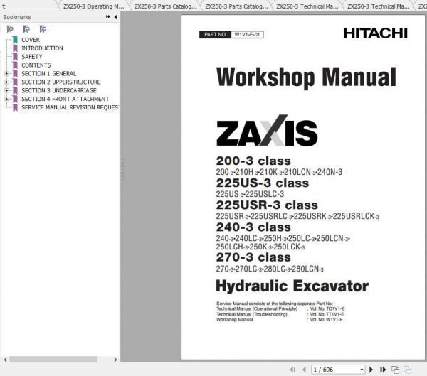 Hitachi Excavator Zaxis ZX250 3 Shop Manual 1