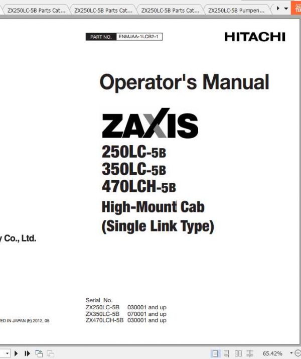 Hitachi Excavator Zaxis ZX250 5B Shop Manual 2