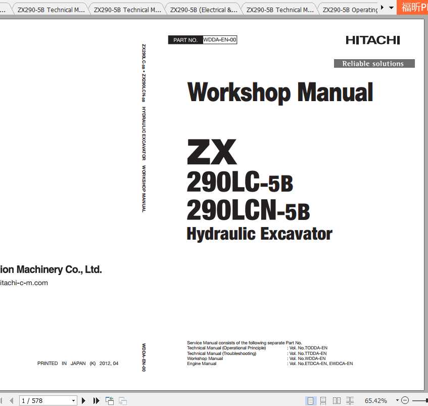 Hitachi Excavator Zaxis ZX290 5B Shop Manual 1