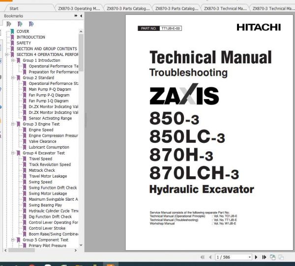 Hitachi Excavator Zaxis ZX870 3 Shop Manual 2