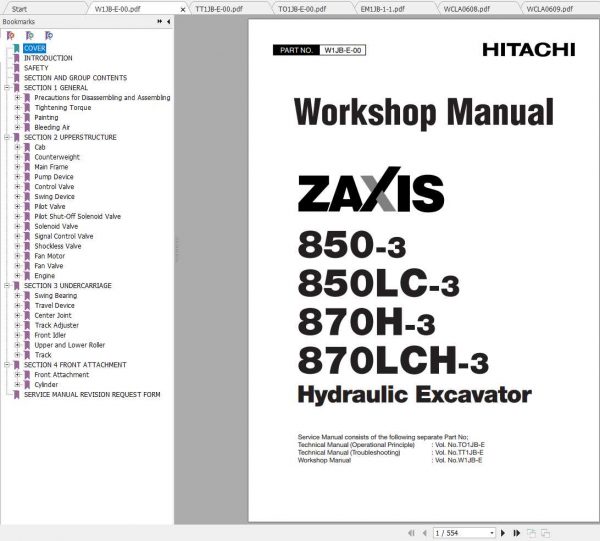 Hitachi Hydraulic Excavator ZAXIS 850 3 850LC 3 870H 3 870LCH 3 Shop Manuals EN 1