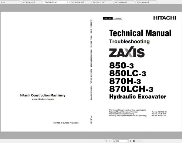 Hitachi Hydraulic Excavator ZAXIS 850 3 850LC 3 870H 3 870LCH 3 Shop Manuals EN 2