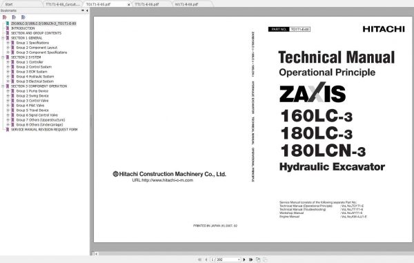 Hitachi Hydraulic Excavator ZX160LC 3 ZX180LC 3 ZX180LCN 3 Class Shop Manuals EN 1